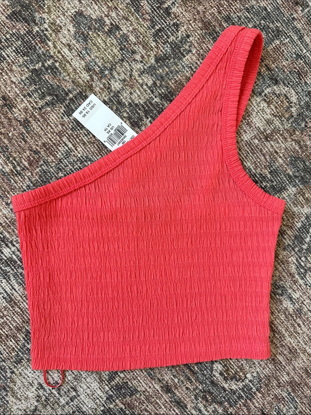 American Eagle Outfitters One-Shoulder Ribbed Crop Top in Coral Pink
